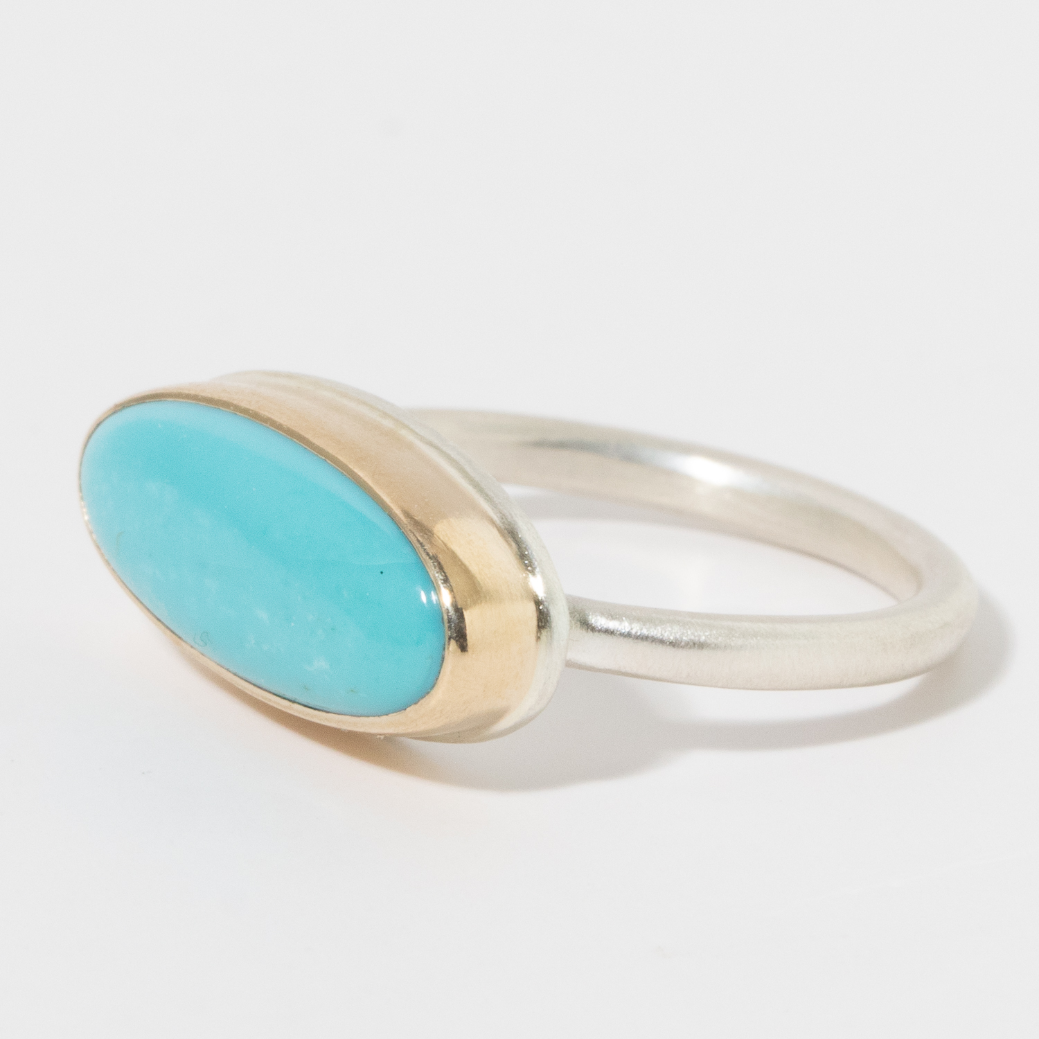 Jamie Joseph: Sterling & 14K Gold Ring w/ Oval Smooth SLEEPING BEAUTY TURQUOISE on J Band 1/4" x 5/8" 7
