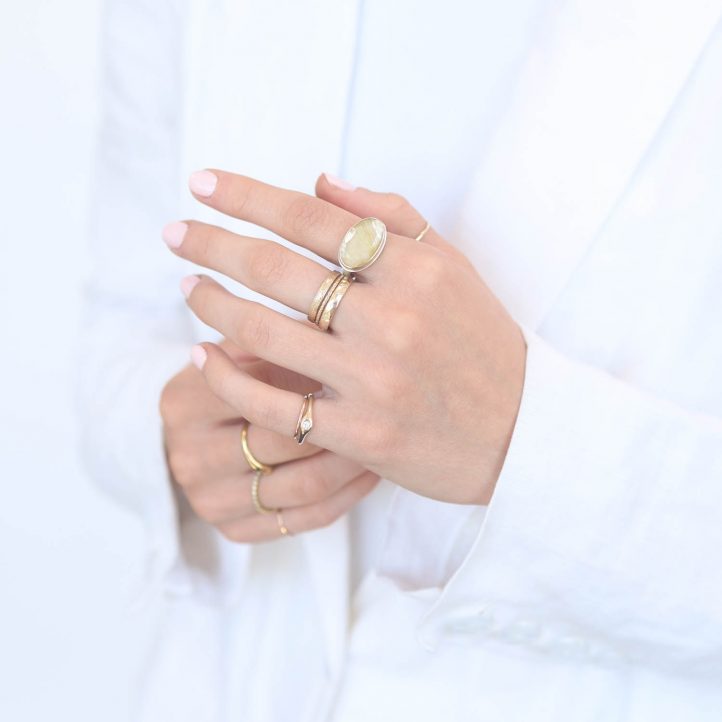 Jamie Joseph: Sterling & 14K Gold Ring, Oval Table Up RUTILATED QUARTZ on Egyptian Band size 7, 7/16" x 11/16"