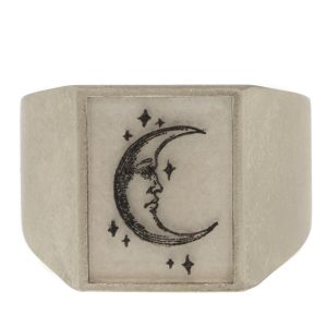 Anzu: Basic Ring- Sterling Silver, Rectangle Signet Ring, Moon Motif