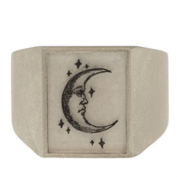 Anzu: Basic Ring- Sterling Silver, Rectangle Signet Ring, Moon Motif