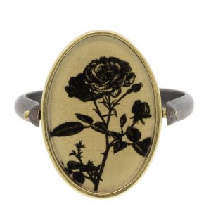 Anzu Fine: Flip Ring, Rose & Bee, 14k YG w/ Ox SS Band