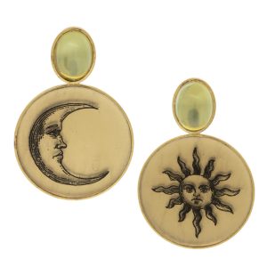 Anzu: Orb Earrings, Gold Vermeil, Celestial Motif, Moonstone