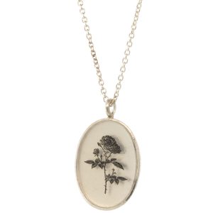 Anzu: Basic Necklace- Sterling Silver, Oval Setting: Rose Motif