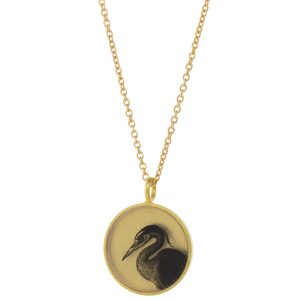 Anzu: Basic Necklace, Gold Vermeil, Round Setting, Grey Heron Motif