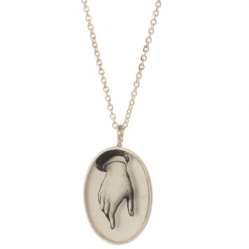 Anzu: Basic Necklace- Sterling Silver, Oval Setting: Hand Motif