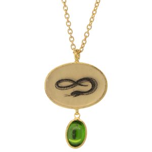 Anzu: Droplet Necklace, Gold Vermeil, Oval Snake Motif, Tsavorite