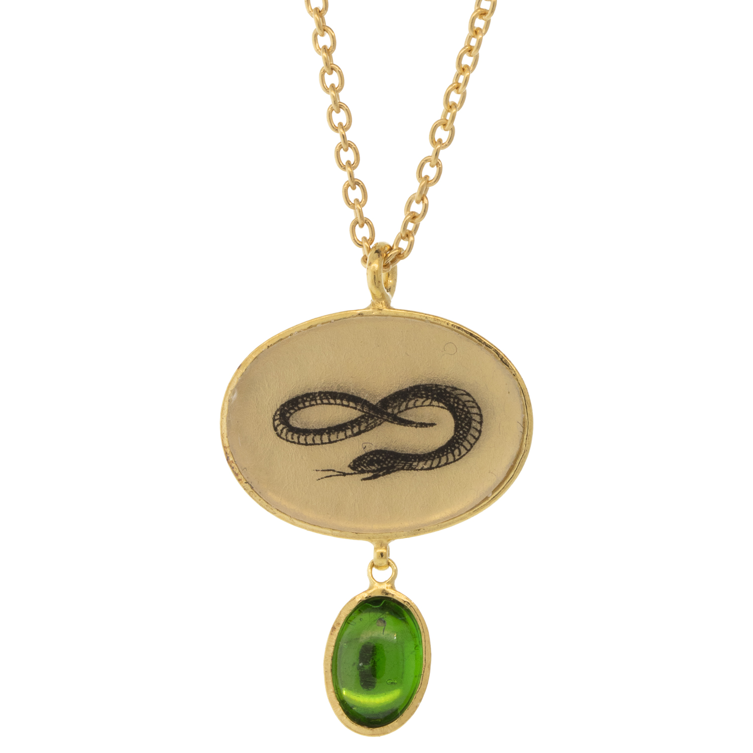 Anzu: Droplet Necklace, Gold Vermeil, Oval Snake Motif, Tsavorite