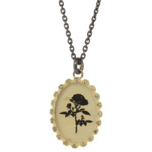 Anzu Fine: Petal Necklace, Rose, 14k, Diamonds, Ox SS Chain