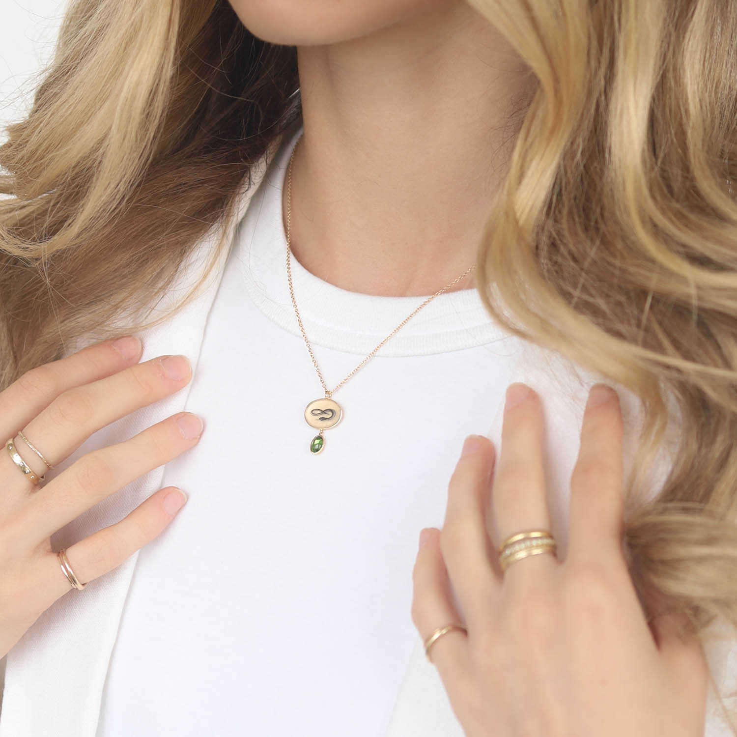 Anzu: Droplet Necklace, Gold Vermeil, Oval Snake Motif, Tsavorite