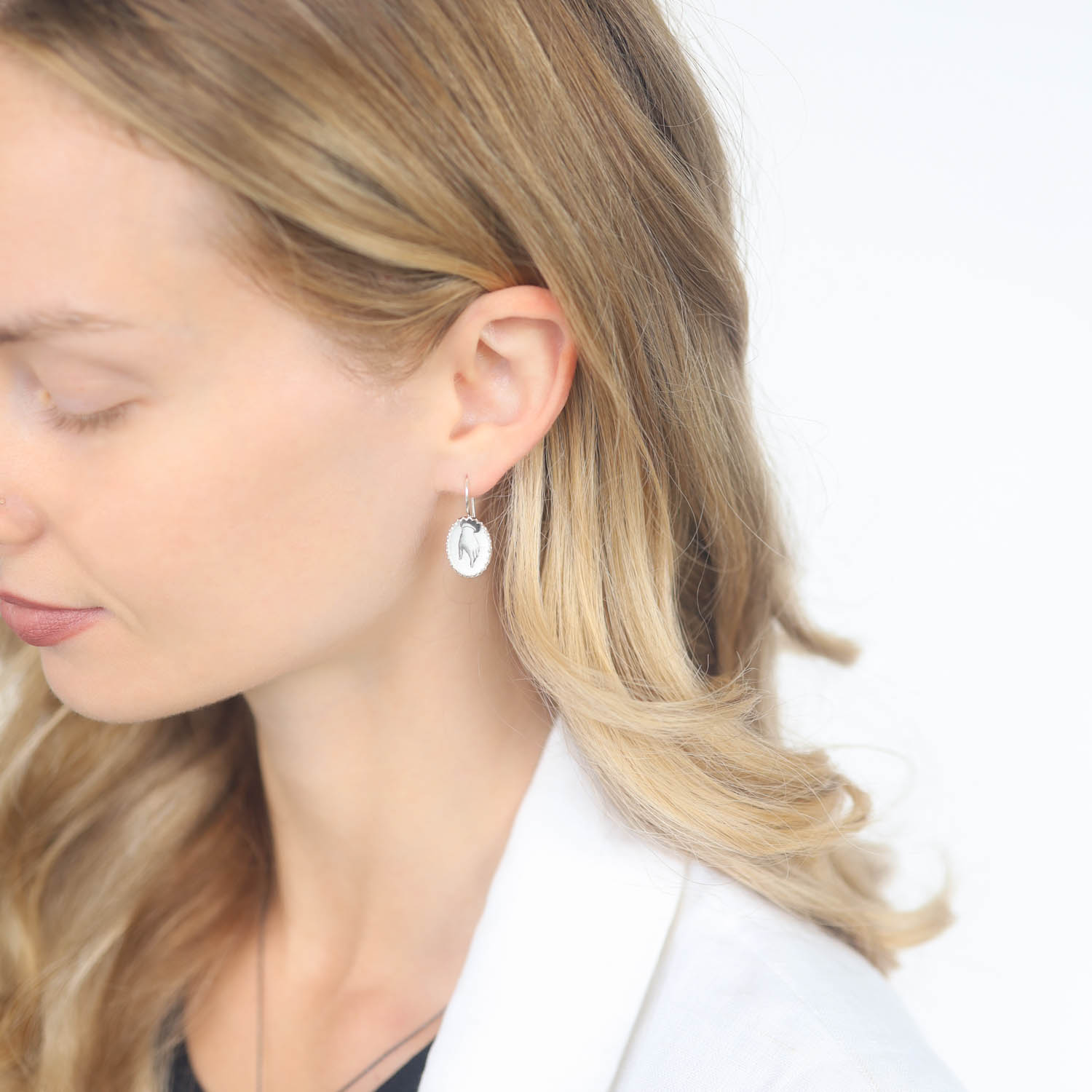 Anzu: Victoria Earhangers, Sterling Silver, Hand Motif