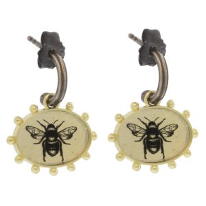 Anzu Fine: Ball Hoops, Bee, 14k YG w/ OX SS Hoops