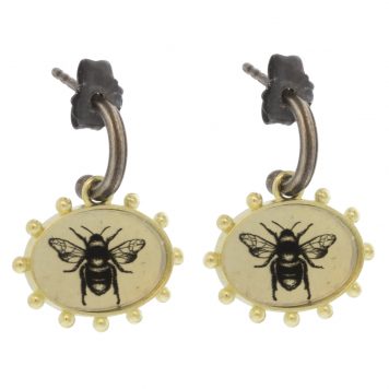 Anzu Fine: Ball Hoops, Bee, 14k YG w/ OX SS Hoops