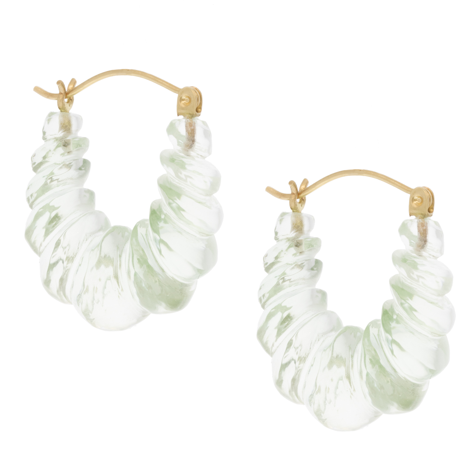 Ten Thousand Things: Green Amethyst Stone Carved Hoop Earring
