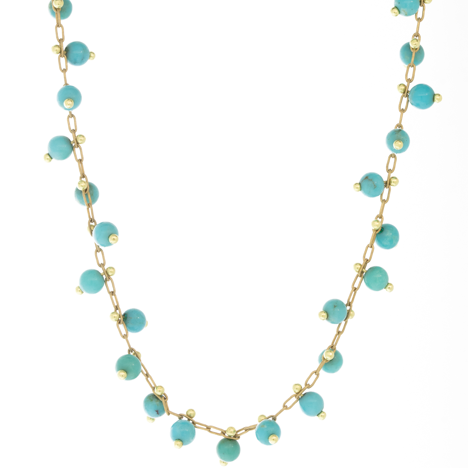 Ten Thousand Things: 18K Beaded Spiral All Around Turquoise Choker on 18K