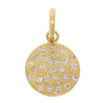 925SUNEERA: Pendant, 14k Yellow Gold Pave Disk w/ White Diamonds, .6 cts on 14k Gold Bail