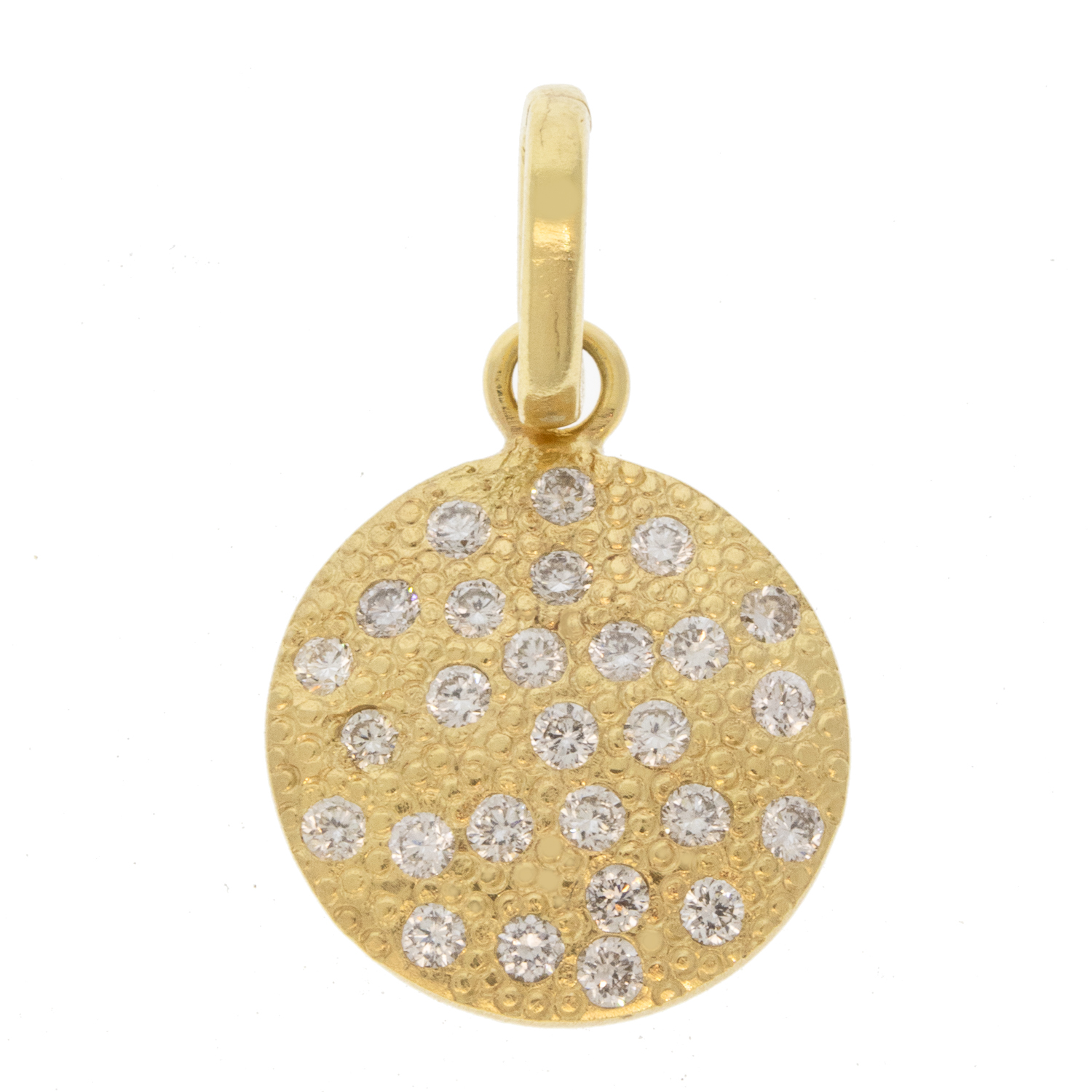 925SUNEERA: Pendant, 14k Yellow Gold Pave Disk w/ White Diamonds, .6 cts on 14k Gold Bail