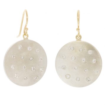 925SUNEERA: Hoops,CASS Vintage finiah ss scattered white diamonds 0.30cts  14k earwire