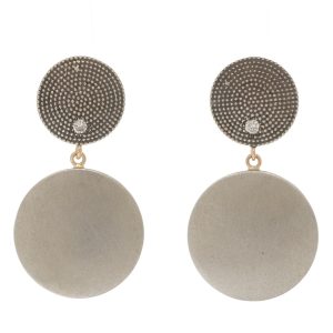 925SUNEERA:CELINE Earrings,tiered studs,ss & champagne diamond 0.09cts 14k gold earwire