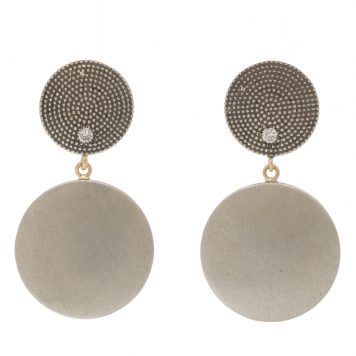 925SUNEERA:CELINE Earrings,tiered studs,ss & champagne diamond 0.09cts 14k gold earwire