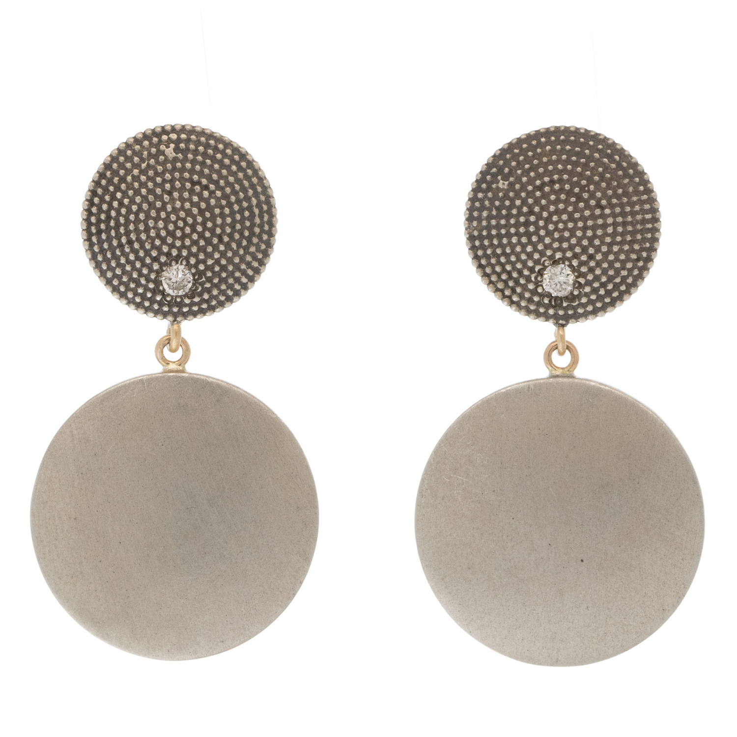925SUNEERA:CELINE Earrings,tiered studs,ss & champagne diamond 0.09cts 14k gold earwire