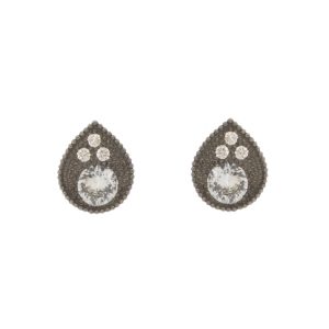 925SUNEERA: Earrings, Studs, MINN, Black rhodium plated sterling silver, White Sapphires & White diamonds, .30 TCW, 14K gold posts (8MM)