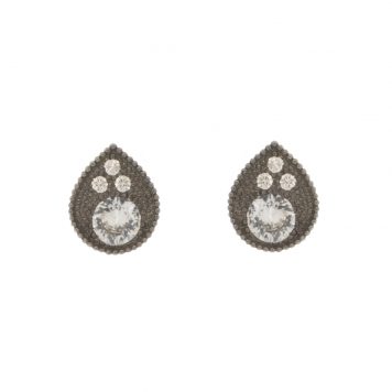 925SUNEERA: Earrings, Studs, MINN, Black rhodium plated sterling silver, White Sapphires & White diamonds, .30 TCW, 14K gold posts (8MM)