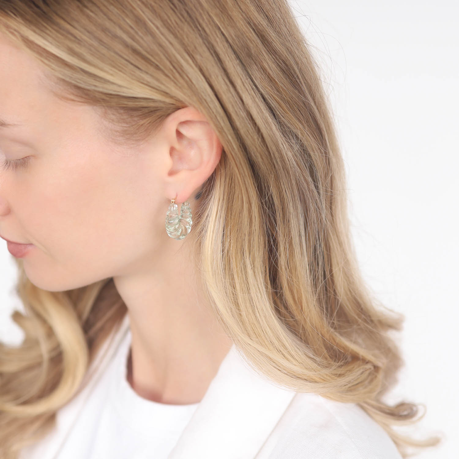 Ten Thousand Things: Green Amethyst Stone Carved Hoop Earring