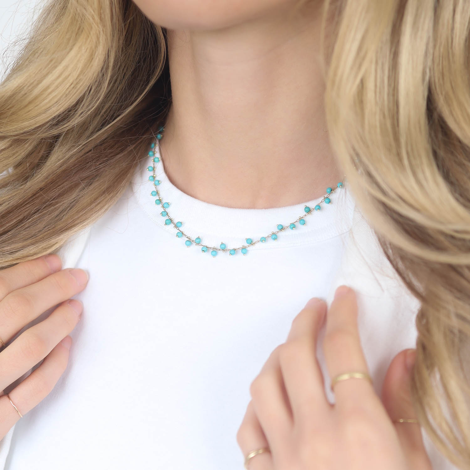 Ten Thousand Things: 18K Beaded Spiral All Around Turquoise Choker on 18K