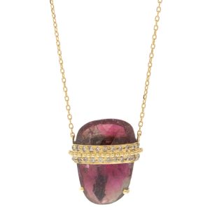 Celine Daoust: Tourmaline Necklace, Double Line Diamonds & Golden Dots, 14k YG, One of a kind, chain clasps at 16.5, 18.5, & 19.5"
