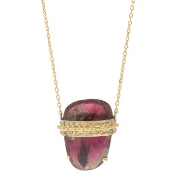 Celine Daoust: Tourmaline Necklace, Double Line Diamonds & Golden Dots, 14k YG, One of a kind, chain clasps at 16.5, 18.5, & 19.5"