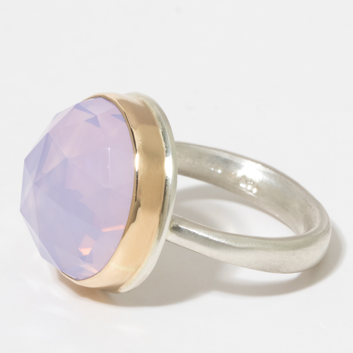 Jamie Joseph:Sterling & 14K Gold Ring w/ Small Round R/C LAVENDER AMETHYST on Egyptian Band,sz 7,5/8 diam