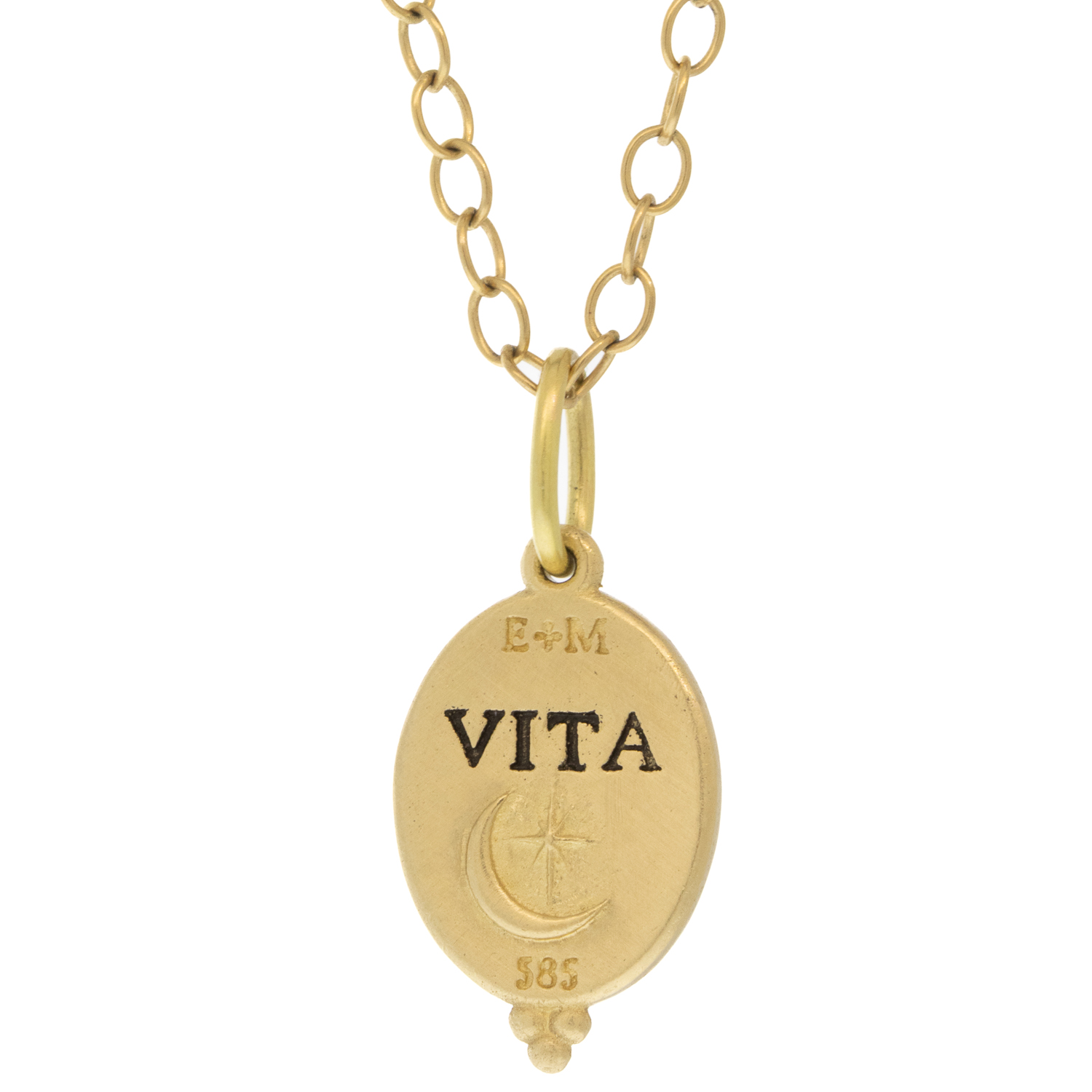 Erica Molinari: 14k/Diamond small oval man in the moon Charm, "life" .002cts