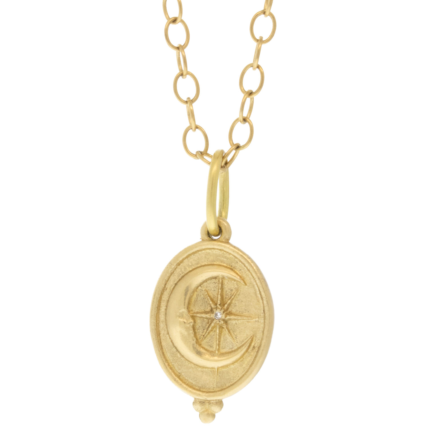 Erica Molinari: 14k/Diamond small oval man in the moon Charm, "life" .002cts