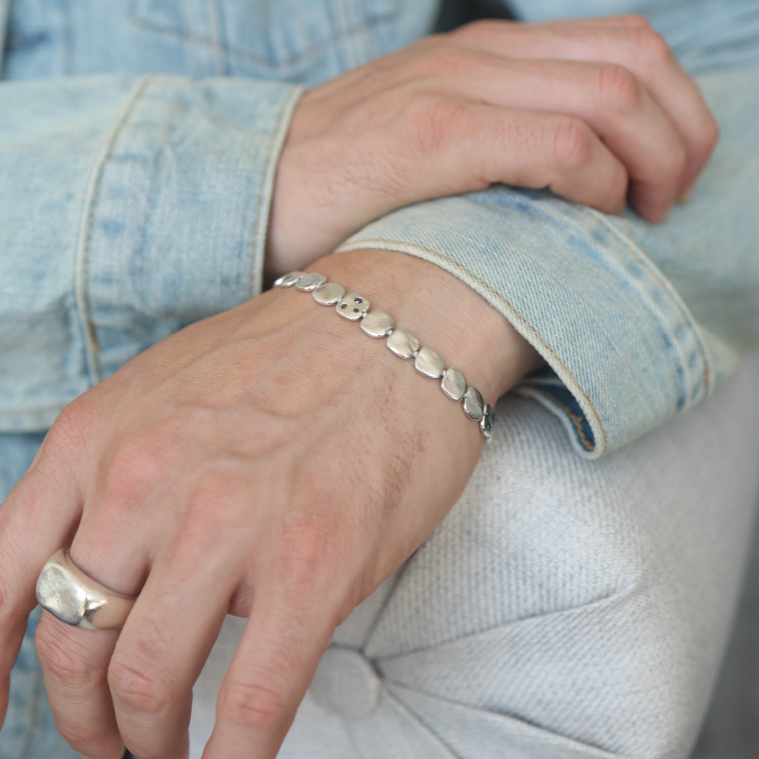 Gurhan:Men's bracelet,Silver,amorphous metal links,black diamonds,0.264ctw,8"