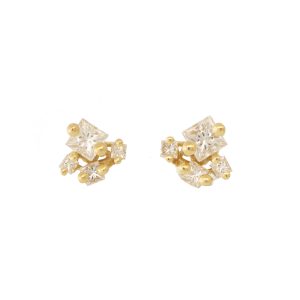 Suzanne Kalan: Earrings, Princess Cut White Diamond Studs, 18k YG, 0.42ct, 8 Stones