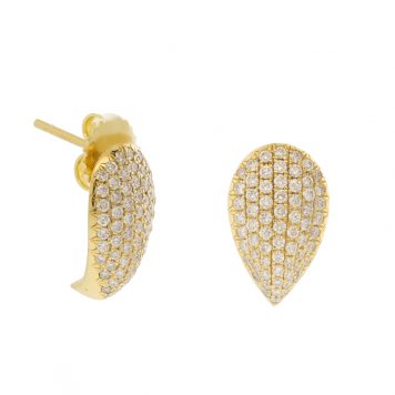 Suzanne Kalan: Earrings, Full Pave White Diamond Curved Claw Studs, 18k YG, 0.76ct, 132 stones, length measures 1/2"