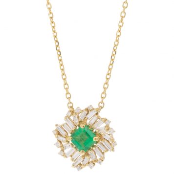 Suzanne Kalan: Necklace, One of a Kind, Emerald Asscher-Cut Center, White Baguettes, & Round White Diam, 1.03tcw, 16"/18" chain length