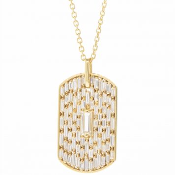 Suzanne Kalan: Necklace, White Gold Dog Tag Chain w/ Baguette Center Stone, 18k WG, 1.44tcw, 16"/18" length chain