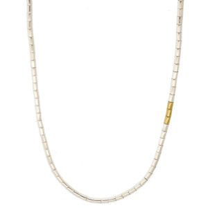 Gurhan:Men's Necklace,silver/brass,3.10mm vertigo stations,3 lumina stations off center,1.40mm blac dia,20"