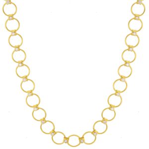Gurhan:Necklace,22k YG,Gold round link chain,brilliant cut white diamond links,1.344ctw,16.25",18k clasp