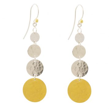 Gurhan:Long drop earrings,SS layered with 24k,3 silver flakes 1 gold flake,2.243" length