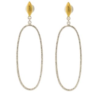 Gurhan:Earrings,Drops SS p[lated with 24k yg ,vermeil wheat top,2.15"