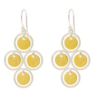 Gurhan:Earrings,SS Chandelier with 4 7mm 24k gold plated flakes inside 10mm hoops,40mm