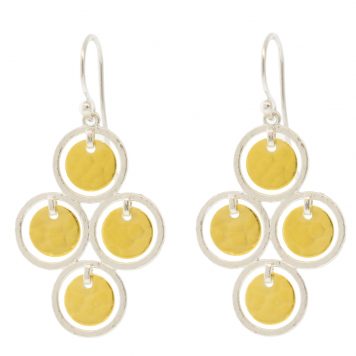 Gurhan:Earrings,SS Chandelier with 4 7mm 24k gold plated flakes inside 10mm hoops,40mm