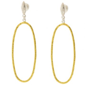 Gurhan:Drop earrings,SS plated with 24k,hoop drop ss wheat top,2.15"