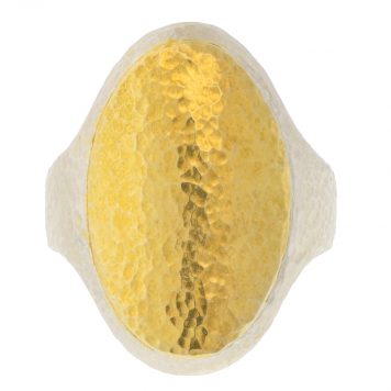 Gurhan:ring in ss,24k plated 23x15mm oval mango flake in cente