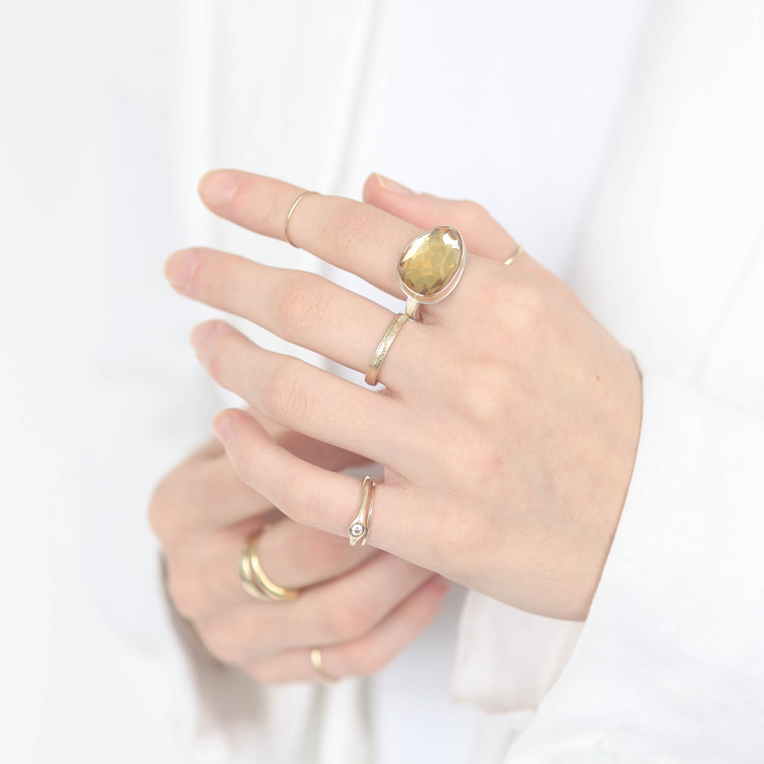 Jamie Joseph:Sterling & 14K Gold Ring w/Asymmetrical Rose Cut CITRINE on X Band