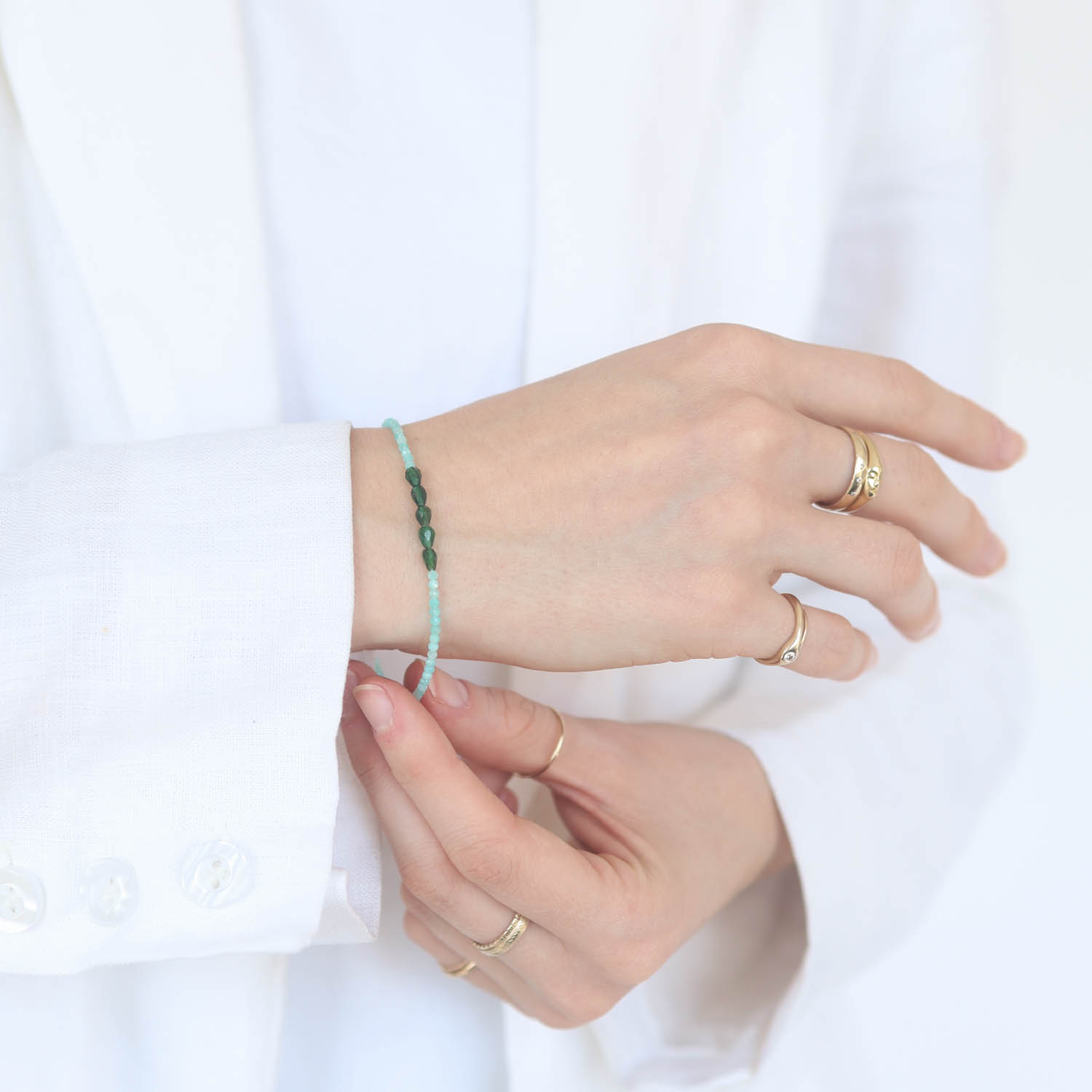 Margaret Solow: Bracelet, SS Clasp, Amazonite & Chrome Diopside