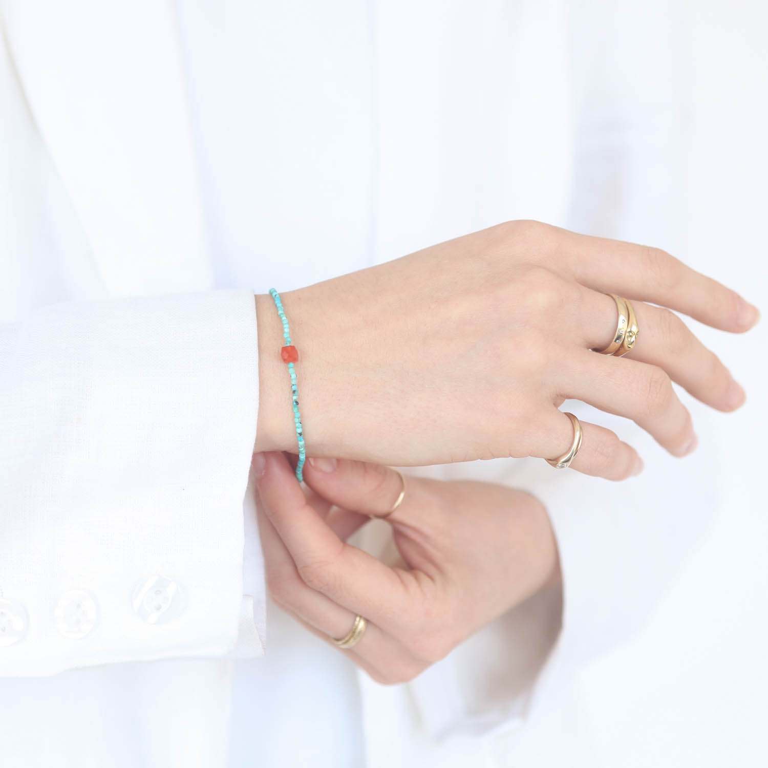Margaret Solow: Bracelet, SS Clasp, Turquoise & Carnelian