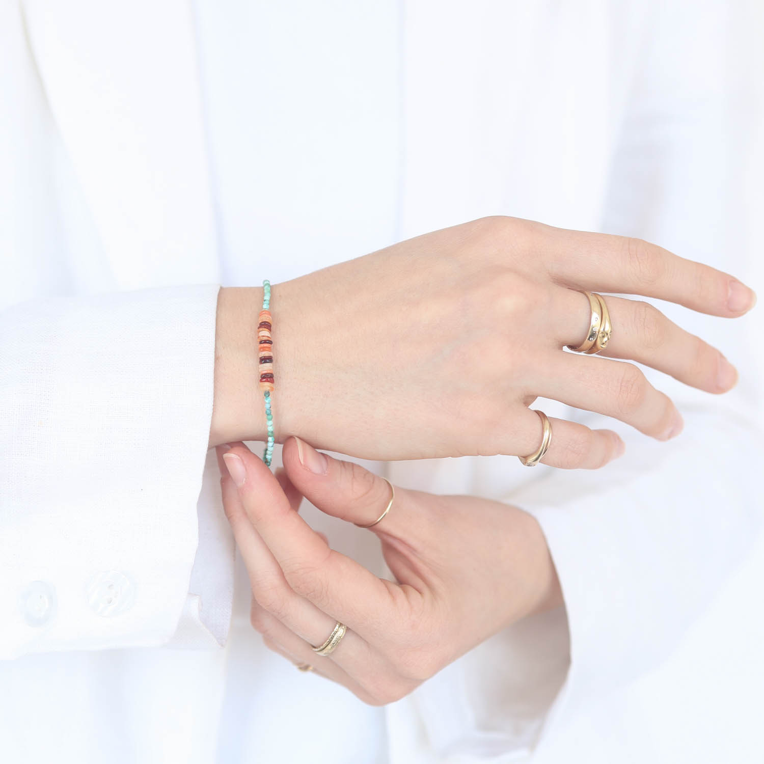 Margaret Solow: Bracelet, SS Clasp, Turquoise & Fire Opal